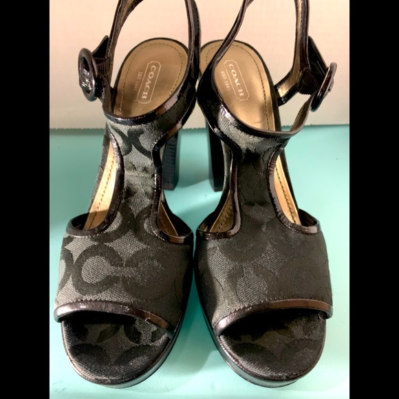 COACH BLACK MONOGRAM PLATFORM HEELS - Picture 2 of 16